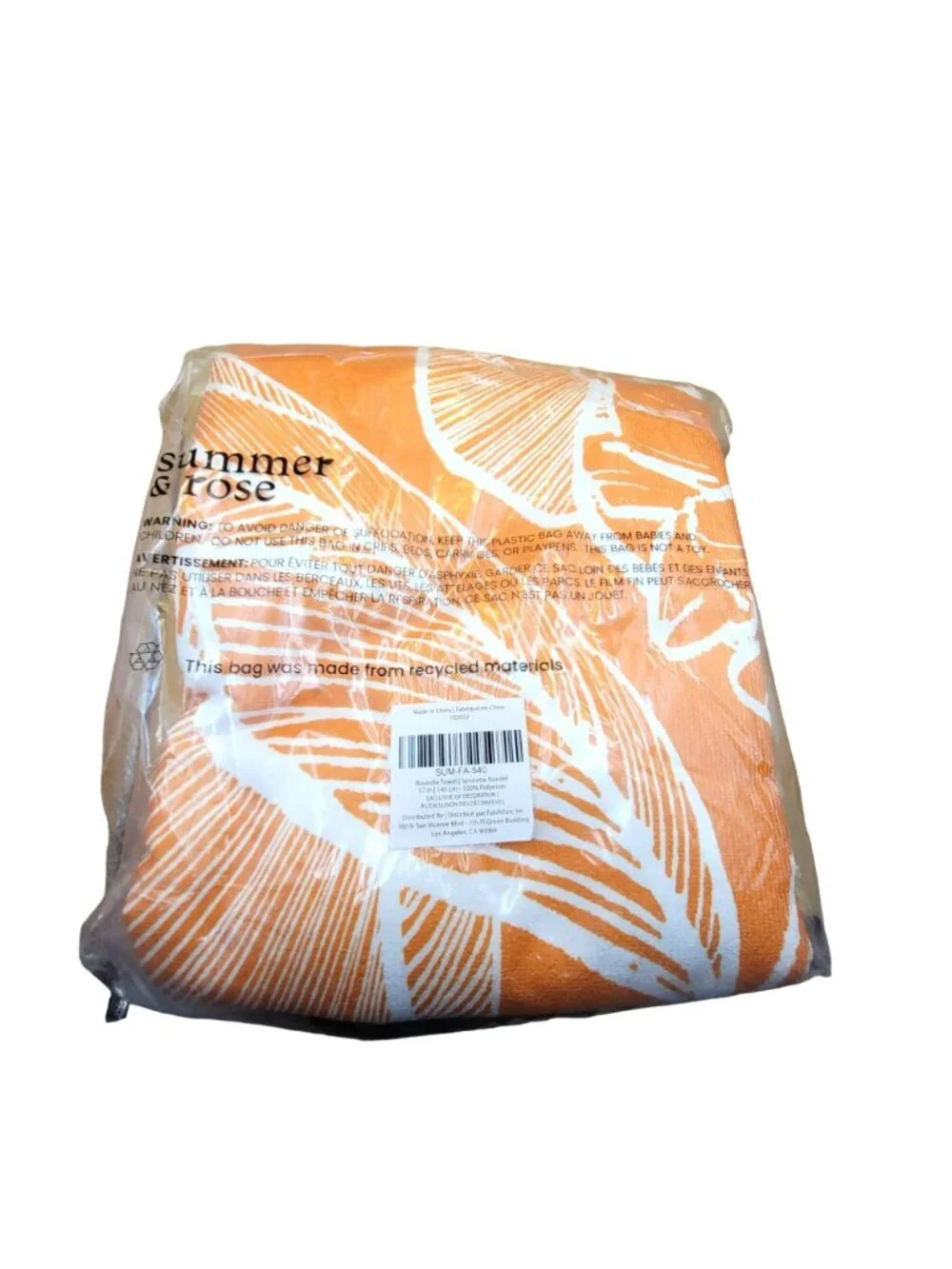 Round Towel 57in 145cm Orange White Floral Summer and Rose Beach Pool NWT jj3508